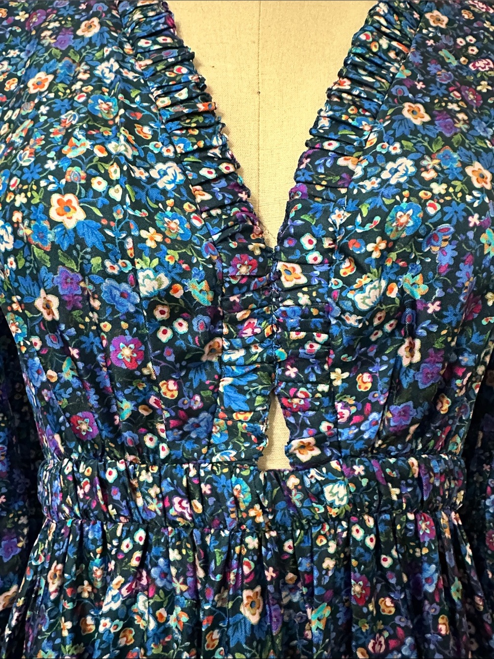 Sandro Blue Floral Maxi Dress with Puff Sleeves - Picture 4 of 14